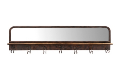 Home Accents 39.5" Metal Wall Mirror With Wood Shelf And 7 Hooks, , large