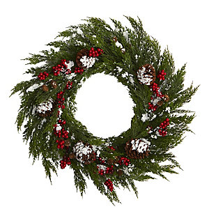 Christmas 28'' Frosted Cypress with Berries and Pine Cones Artificial Wreath, , large