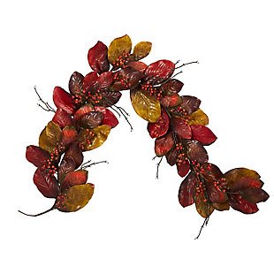 Harvest 6' Autumn Magnolia Leaf with Berries Artificial Garland, , large