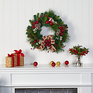 Christmas 24" Christmas Pine Artificial Wreath with Pine Cones and Ornaments, , rollover