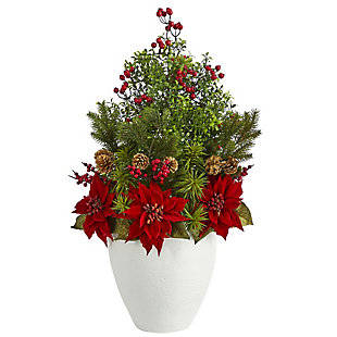 Christmas 32" Poinsettia, Boxwood and Succulent Artificial Arrangement in White Vase, , large