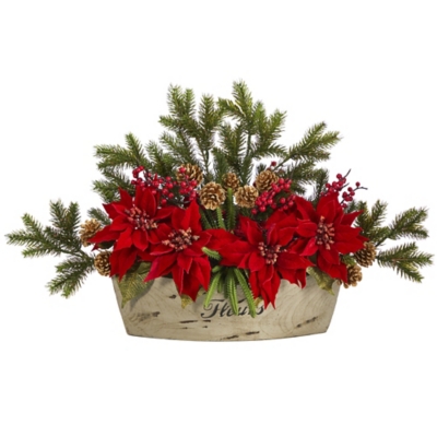 Christmas 25" Poinsettia, Succulent and Pine Artificial Arrangement in Decorative Vase, , large