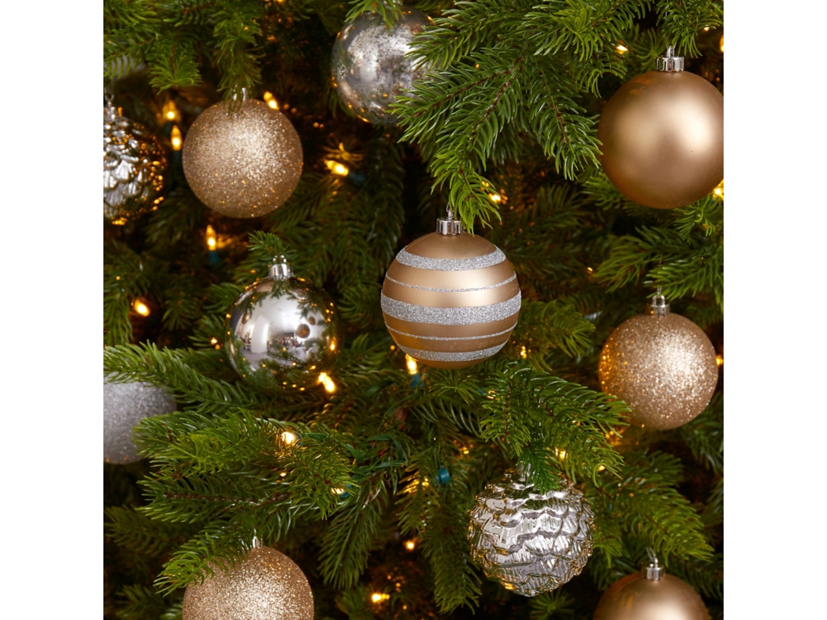 Christmas Shatterproof, 64 Count Tree Ornament Set, 80mm with Re