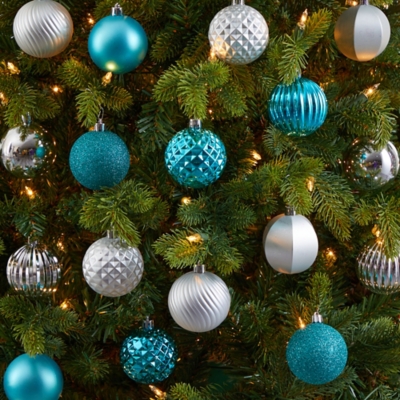 KI Store Teal And Clear Christas Balls 36pcs Shatterproof Christas