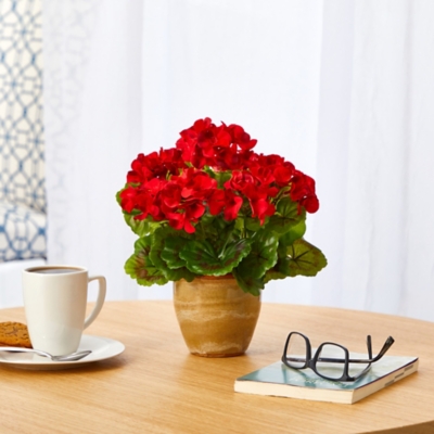 Sterling 11" Geranium Artificial Plant in Ceramic Planter UV Resistant (Indoor/Outdoor), , rollover