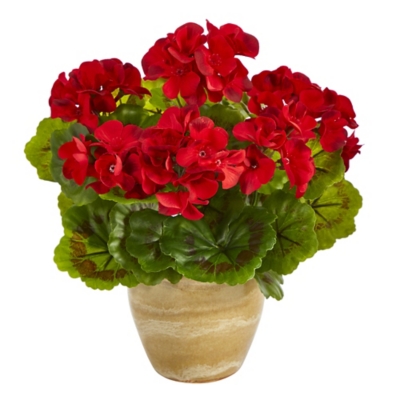 Sterling 11" Geranium Artificial Plant in Ceramic Planter UV Resistant (Indoor/Outdoor), , large