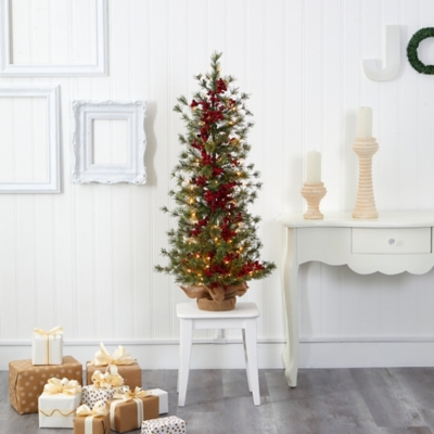 Sterling 4' Berry and Pine Artificial Christmas Tree with 100 Warm White Lights and Burlap Wrapped Base, , rollover