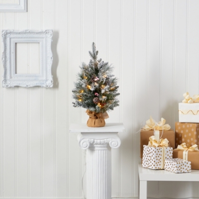 Sterling 2' Flocked Artificial Christmas Tree with 30 Clear Lights, 73 Bendable Branches, Pine Cones and Berries, , rollover