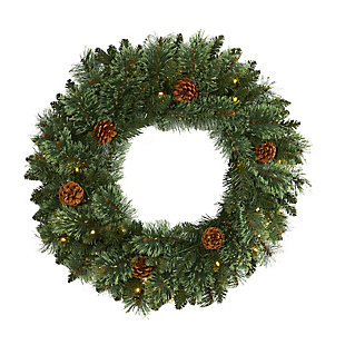 Sterling 24" White Mountain Pine Artificial Christmas Wreath with 35 LED Lights and Pinecones, , rollover