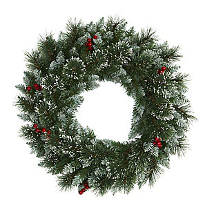 Sterling 24" Frosted Swiss Pine Artificial Wreath with 35 Clear LED Lights and Berries, , large