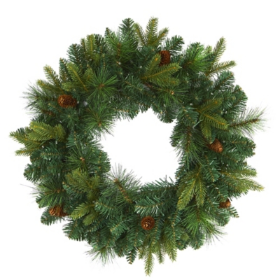 Sterling 24" Mixed Pine Artificial Christmas Wreath with 35 Clear LED Lights and Pinecones, , large