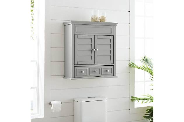 Save space while keeping your bathroom clutter neatly hidden with the lydia wall cabinet. Sure to be a bathroom essential, this cabinet mounts flush against the wall without compromising valuable floor space. The spacious cabinet is ideal for larger bath items while the added storage drawer is just right for smaller toiletries that are easily lost in the shuffle of your daily routine.Genuine metal hardware in a brushed nickel finish | Mounts flush against the wall | Large storage cabinet | Storage drawer