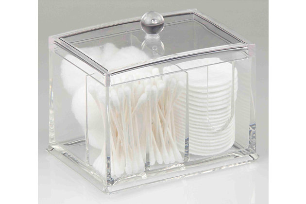 A must-have bathroom essential you will never regret having. Clear the drawer clutter and grace your bathroom vanity with this timeless Clear Acrylic Cosmetic Organizer. With 2 spacious compartments and a compact design, neatly store all your small bath essentials in one place for easy access. The acrylic design is a safer alternative to glass.  The two dived slots and its transparent design coordinate with any decor and work perfectly at cradling small office supplies, tools, and more.Made of clear acrylic plastic | 8 compartments to hold items | Transparent design coordinates with any décor and lets you easily view what you need | Ideal for storing small cosmetic products, cotton swabs, q-tips and more