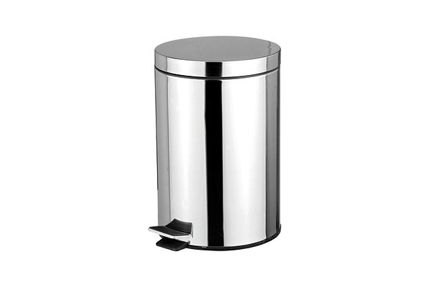 Keep any room clean and free of trash with this round stainless steel waste bin. A step-activated lid adds convenience and keeps garbage, with its unsightly odors, solely within the confines of the interior plastic bucket. Easily remove the bucket by lifting the metal handle to clear contents, then slide it back inside when finished. The non-skid base also prevents the bin from slipping or tipping over, making it great to use inside or outside your home. Holds 5 liters worth of garbage.Made of stainless steel | 5 liter capacity | Pedal operated lid provides a sanitary way to discard garbage | Closed design to conceal contents