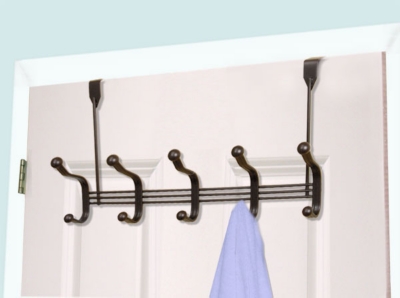 Over-the-Door Five Dual Hook Over the Door Hanging Rack, , rollover