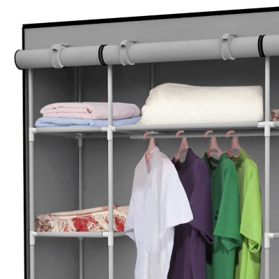 Freestanding Closet Organizer, Garment Rack with 2 Drawers & ShelvesGray