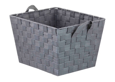 Contemporary Polyester Large Woven Strap Open Bin, Gray, large