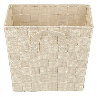 Contemporary Polyester Large Woven Strap Open Bin, Ivory, large