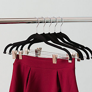 Contemporary Velvet Hanger with Clips (Set of 5), , rollover