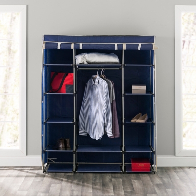 Contemporary Free Standing Storage Closet with Shelves, Navy, rollover
