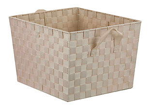 Contemporary Polyester Extra Large Woven Strap Open Bin, Ivory, large