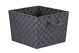 Contemporary Polyester Extra Large Woven Strap Open Bin, Gray, large