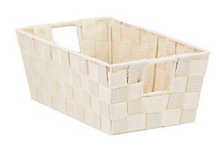 Contemporary Polyester Small Woven Strap Open Bin, Ivory, large