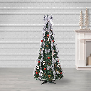 Sterling 6-foot High Pop Up Pre-lit Green Decorated Pine Tree With Warm White Lights, , large