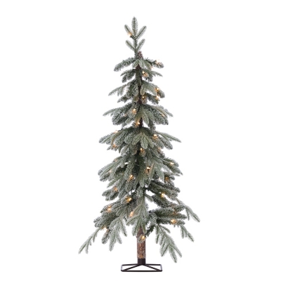 Sterling 4Ft. Pre-Lit Flocked Natural Cut Alpine Tree with 50 Clear ...