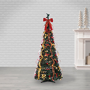 Sterling 6-foot High Pop Up Pre-lit Green Decorated Pine Tree With Warm White Lights, , large