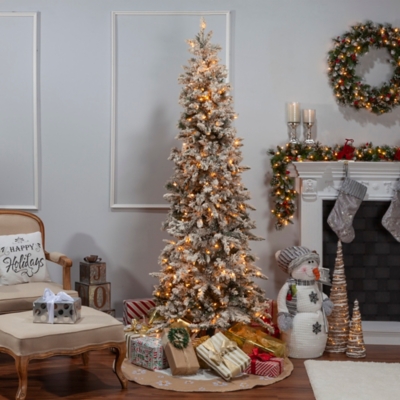 Sterling 7.5ft. Flocked Narrow Pencil Pine With Clear Lights, , large