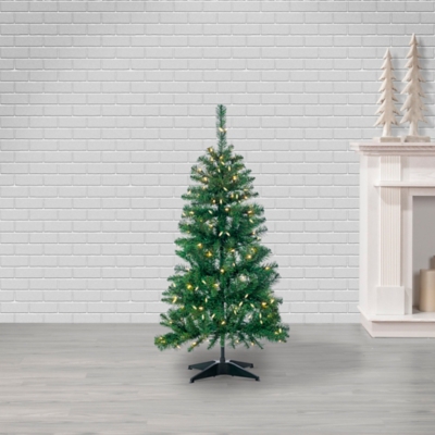 Sterling 4-foot High Pop Up Pre-lit Green Pvc Fir Tree With Warm White Lights, , rollover