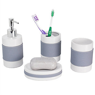 Home Accents 4 Piece Bath Accessory Set with Rubber Grip, , large