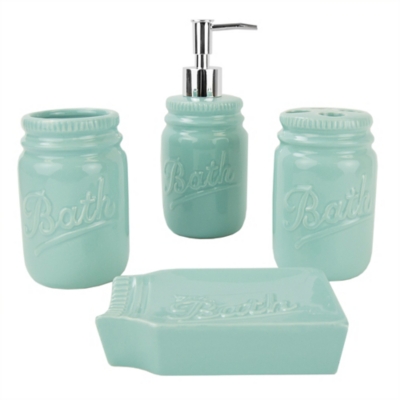 Home Accents 4 Piece Dolomite Mason Jar Bath Set, Mint, large