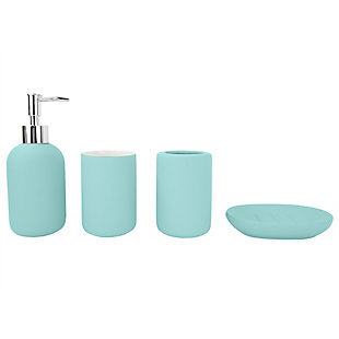 Home Accents Home Basic 4 Piece Rubberized Ceramic Bath Accessory Set, Turquoise, large