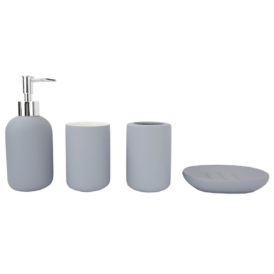 Home Accents Home Basic 4 Piece Rubberized Ceramic Bath Accessory Set, Gray, large