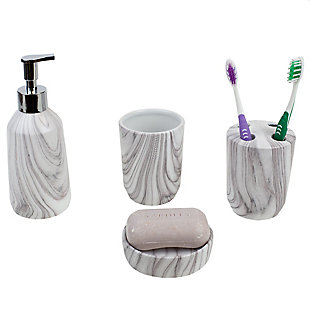 Home Accents Marble Ceramic 4 Piece Bath Accessory Set, Marble, large
