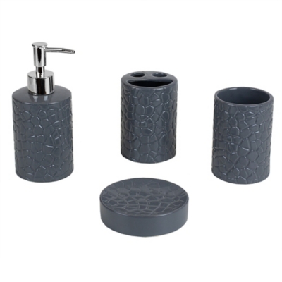 Home Accents 4 Piece Ceramic Crocodile Bath Accessory Set, Gray, large