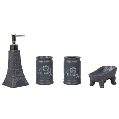 Home Accents Le Bain Paris Eiffel Tower 4 Piece Ceramic Bath Accessory Set, Gray, large