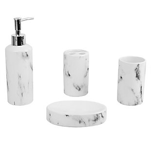 Home Accents Marble Ceramic 4 Piece Bath Accessory Set, , large