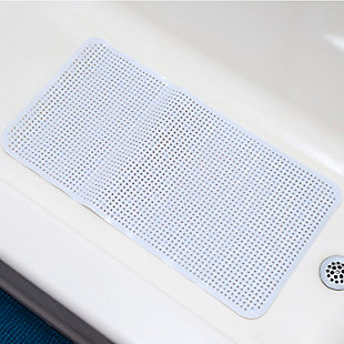 Bring a touch of stylish texture and a safe surface for your feet to step on with this beautiful shower mat. The grippy dotted surface provides security underfoot, preventing any slipper situations. Simply lay it over the floor and with a few simply presses, the suction cups activate sticking tightly to the floor all the way to the edges. While it stays firmly in place, it can be easily removed to clean as needed. Hand wash it with mild soap and warm water. Hang dry after washing.Grippy dotted material for increased traction: the grippy surface indulges your toes in spa-like comfort while also giving the right traction to prevent slips and falls even when feet are damp and soapy. | Beautiful dotted design: the bath mat features a beautiful array of dots to welcome in a contemporary clean and versatile look to the bath or powder room. | Suction cup backing keeps the mat firmly in place: a bath mat you can rely on, it features a strong suction cup backing to prevent the mat from shifting or sliding. | Designed to love and last: made of sturdy plastic, it provides a smooth landing for your feet.