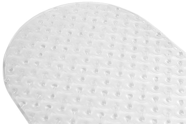 Greet your feet with luxurious comfort and safety as soon as you step out of the shower with this plastic bath mat. To prevent the mat from slipping and sliding, it features back suction cup to keep it securely in place, while the textured dotted top provide non-slip protection even in the most slippery conditions. Apply it in the shower or tub for a safe bathing and shower experience. Or place it front of the bathroom sink to keep your feet toasty from the cool tile floors.Textured for safety with a dotted pattern for a decorative touch: the surface is textured for a solid step even in slippery conditions, while the beautiful dotted pattern elevate the bathroom from basic to stunning | Won’t slip, slide, or shift: a bath mat that you can rely on, it features back suction cups that when firmly pressed into place, won’t slip, slide or shift when stepping on and off. While the suction cups stay securely on the floor for safety, the bath mat can also be easily removed to move and clean. | Clear design to coordinate with any décor: the mat is clear in color to match any décor. | Designed to love and last: made of sturdy plastic, it provides a smooth landing for your feet.
