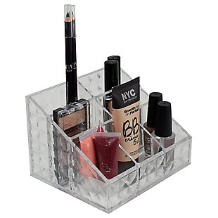 Having limited drawer space won’t be an issue for you anymore since this elegant designed make up organizer was made to be put proudly on display. Featuring a durable plastic construction and multiple compartments this organizers provides storage space for your eye pencils, glosses, nail polishes with room to spare for your eye palettes. Both functional and beautiful, its intricate beveled-accents is what sets it apart from other organizers, making it both a decorative accent piece to any surface you grace it on.  Place it on the bedroom dresser or the bathroom vanity – no matter where you place it this compact organizer is clear in color to ensure it won’t clash with your perfectly curated décor. Should the organizer accumulate dust or accidental spills, the organizer can be washed by hand for easy upkeep.7 compartments for keeping your stash of make up and cosmetics in order: the seven compartments provide plenty of space for storing glosses, palette, tube shaped cosmetics in an upright position for easy access during the morning rush. | Beveled details for a touch of sophistication: the organizer is beautifully designed with ornate beveled detailing for an elegant touch, this organizer was built to provide a dignified spot for your make up collection. | Crystal clear color to quickly view contents without having to lift out each tier: easily spot what inside without having to slide out tier. | Designed to love and last: made of clear, shatter-resistant plastic this organizer is lightweight and won’t crack or break if accidentally dropped compared to glass and ceramic make up organizers.