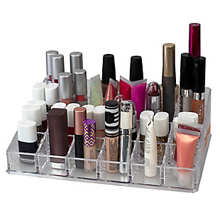 Keep your cosmetic collection accessible and in check with this plastic make-up display case. Made of solid plastic, it provides durable storage for up to 24 nail polishes, glosses or brushes. For added convenience, its transparent plastic exterior shows everything inside so you’ll never have to dig through the depths of your make up bag again! Hand wash. Dry completely.24 square compartments: 24 square compartments provides storage for brushes, polishes, glosses, lip sticks, and contour brushes | Stylish and versatile: great for professional and home use, this plastic make up display organizer is great to line up your everyday beauty supplies, grooming tools, and accessories in a salon | Crystal clear color to quickly view contents: the organizer is completely clear in color to easily spot what is inside | Made of durable bone china