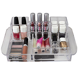 Home Accents Deluxe 16 Compartment Transparent Plastic Cosmetic Makeup and Jewelry Storage Organizer, , large