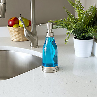Home Accents Plastic Soap Dispenser with Brushed Steel Top, Silver, rollover