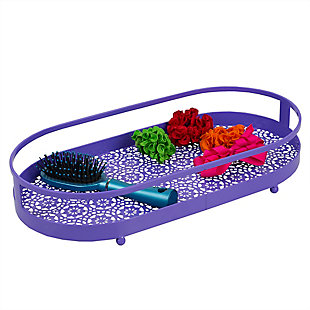 Home Accents Oval Lace Decorative Plastic Vanity Tray with Rounded Feet, Purple, large