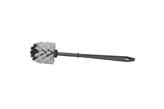 Keep your toilet bowl neat and tidy with this plastic toilet brush. The brush head offers a tapered silhouette with tough bristles that swipe away dirt with minimal effort. The handle is lightweight and features a small opening to allow you store away when not in use. Great for all bath decor.Sturdy bristles: durable bristle toilet brush with included short brush canister fits neatly in small bathrooms, keeping a toilet brush out of sight yet within reach for cleaning | Hanging hole for easy storage: hole in the handle allows you to store on a rack when not in use | Conveniently sized for maximum reach: acting as an natural extension to your arm the handle is perfectly sized to reach every corner and crevice of the toilet for a more refreshing looking bathroom | Designed to love and last: made of durable plastic