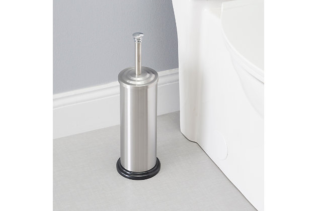 Keep the toilet clean with this easy to use toilet. Made from heavy duty stainless steel. Rust resistant. Includes a holder to keep everything sanitary. Small size to keep it out of sight yet it can always be within reach.Discreet & classy, modern design– the canister covers the brush entirely, keeping it out of view for a clean look and germ-free environment. | 360 degree clean –the brush features a tapered nylon head with thick nylon bristles for thorough and gentle tidying under the toilet bowl rim and even those tough-to-reach corners | Non-skid base keeps it place: the holder features a soft-non-skid bottom that protects the floors from scratches while also keeping the canister in place | Designed to love and last- unlike plastic toilet brushes that are flimsy, this handle of the brush and the base are made of solid stainless steel