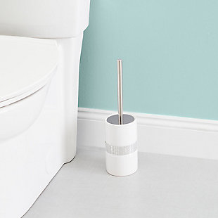 Home Accents Sequin Accented Ceramic Luxury Hideaway Toilet Brush Holder with Steel Handle, White/Silver, rollover